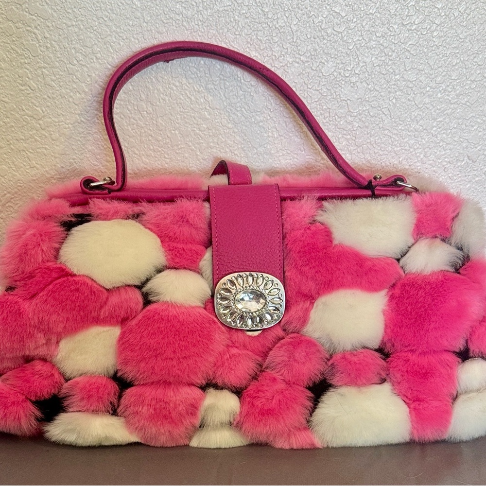 Raviani Pink and White Fur Handbag